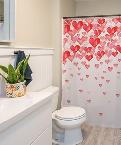 Falling Red Love Hearts Valentine's Day Shower Curtain for Romantic Bathroom Decors