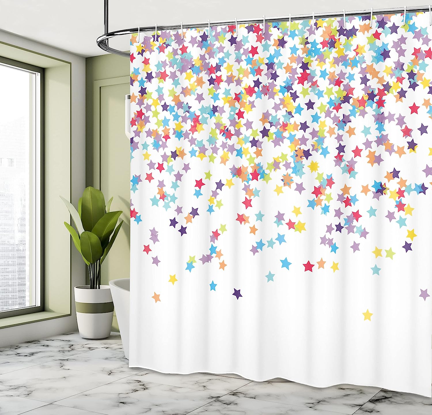Falling Star Shaped Party Items Shower Curtain For Celebration Theme Bathroom Decor - Image 4