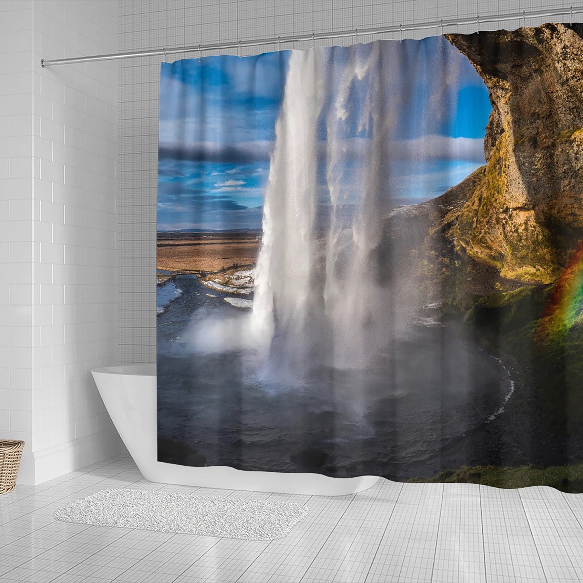 Falls Rock Shower Curtain With Rainbow Waterfall Design - Add An Aesthetic Touch To Your Bathroom