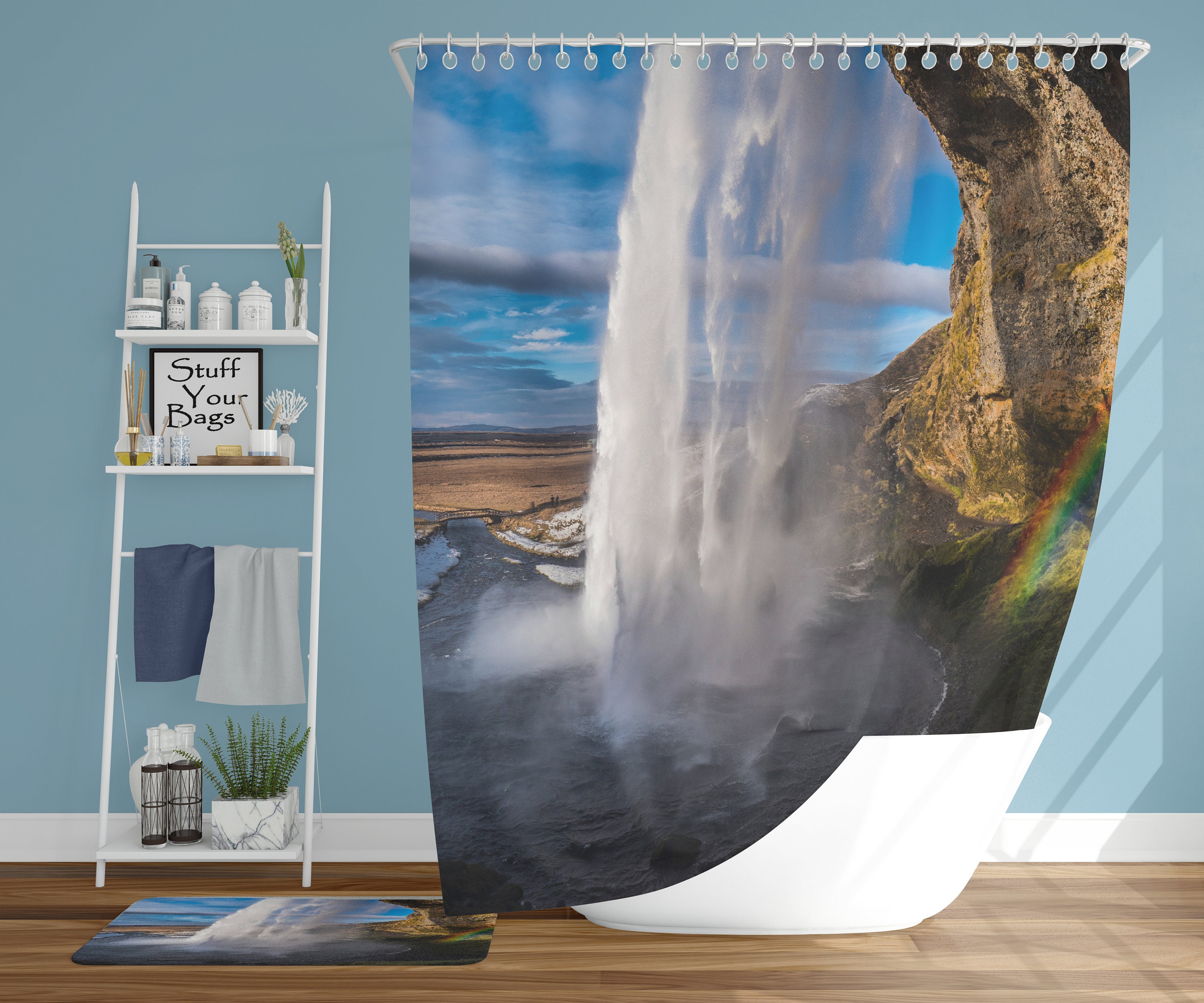 Falls Rock Shower Curtain With Rainbow Waterfall Design - Add An Aesthetic Touch To Your Bathroom