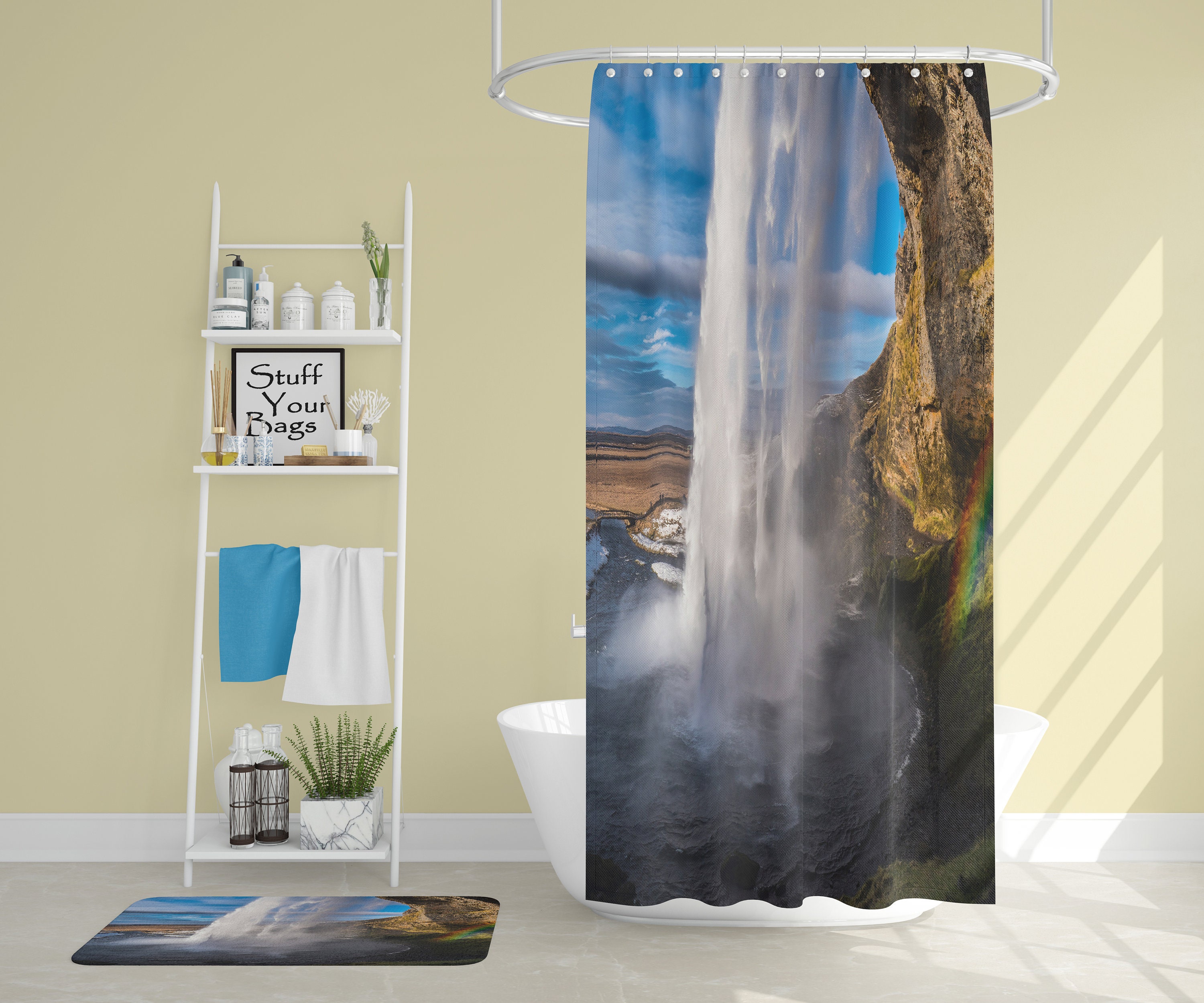 Falls Rock Shower Curtain With Rainbow Waterfall Design - Add An Aesthetic Touch To Your Bathroom