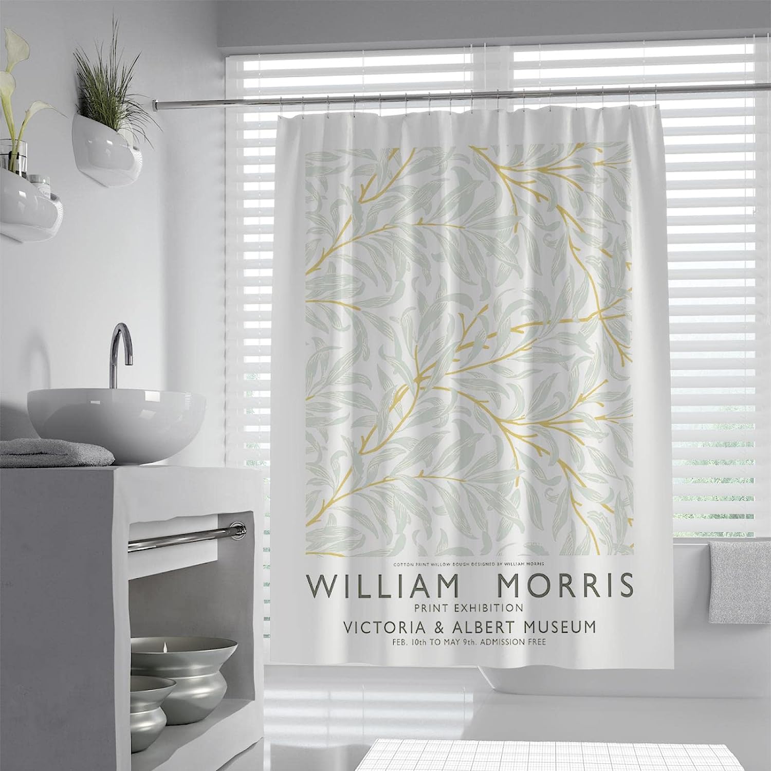 Famous Painting Print William Morris Shower Curtain With Multi-Leafy Plant Design For Your Artistic Bathroom