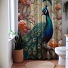 Fanciful Feathers Peacock Botanical Bird Floral Shower Curtain, Colorful Bathroom Decor