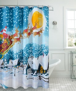 Fancy Fabric Printed Shower Curtain for Christmas Holiday - Season's Greetings Decoration Accessory