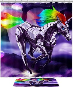 Fancy Rainbow Unicorn Print Shower Curtain for Chic Bathroom Decor