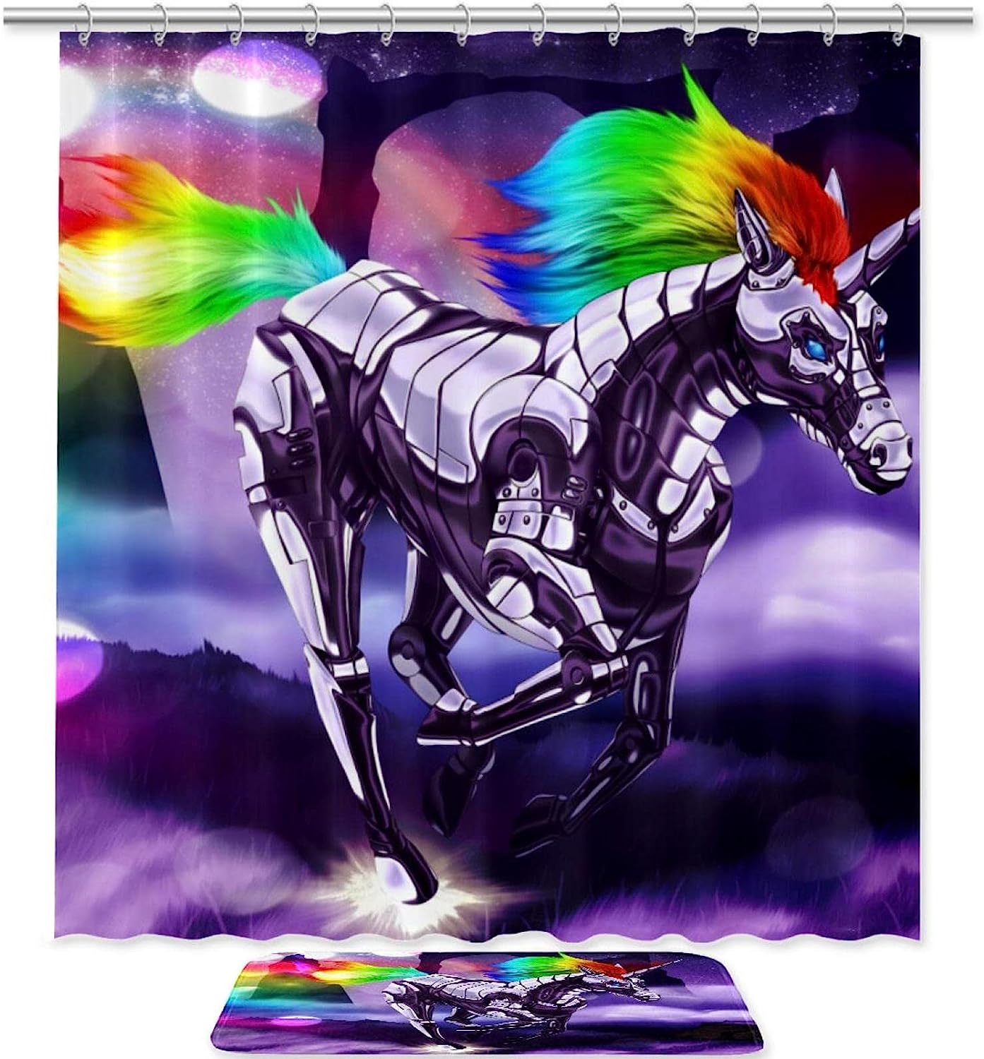 Fancy Rainbow Unicorn Print Shower Curtain for Chic Bathroom Decor