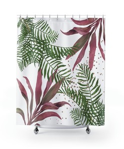 Fancy Stylish Boho Shower Curtain With White Sage Green Palm Leaves And Tropical Jungle Print