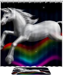Fancy and Magical Rainbow Unicorn Shower Curtain for a Vibrant and Whimsical Bathroom