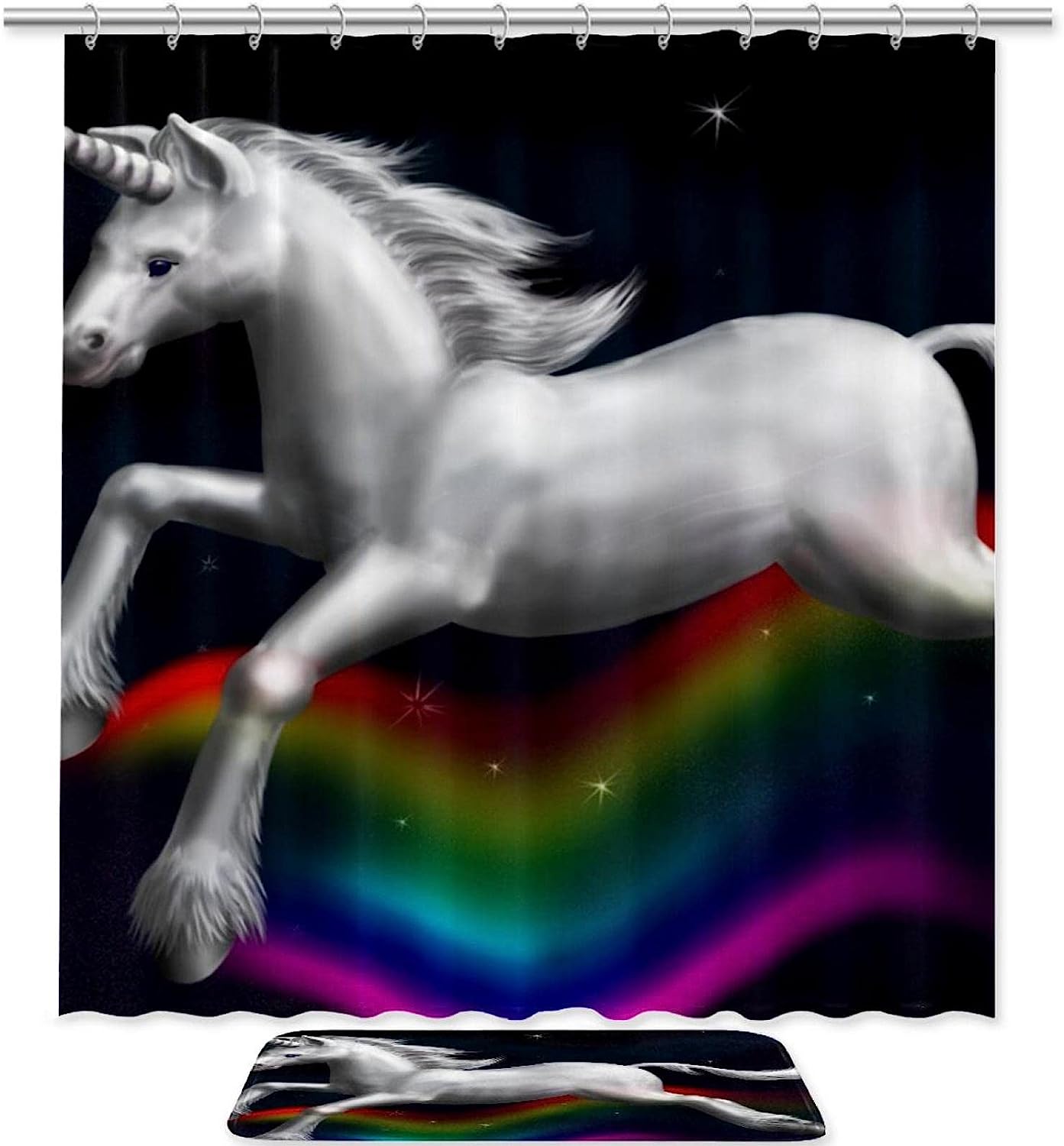 Fancy and Magical Rainbow Unicorn Shower Curtain for a Vibrant and Whimsical Bathroom