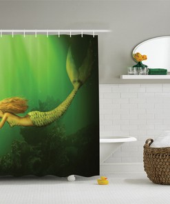 Fantasy Artwork Mermaid with Fish Tail Print Shower Curtain for Bathroom Decor
