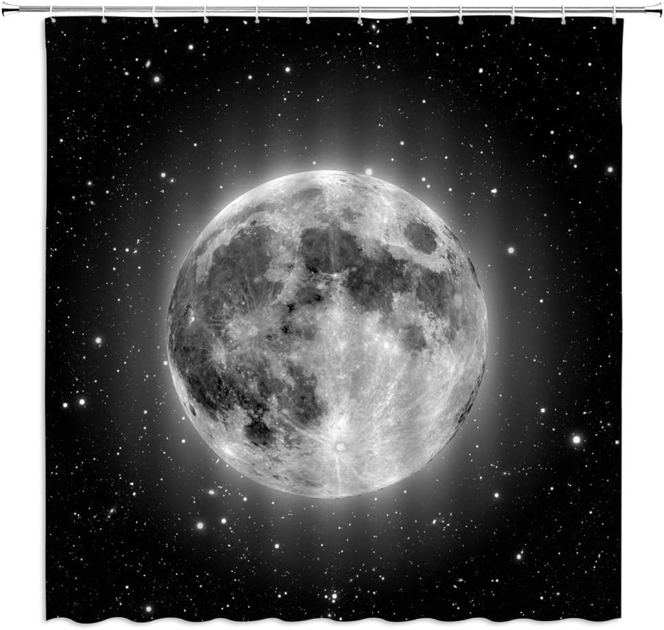 Fantasy Black Starry Sky Moonlight Shower Curtain for Galaxy Bathroom