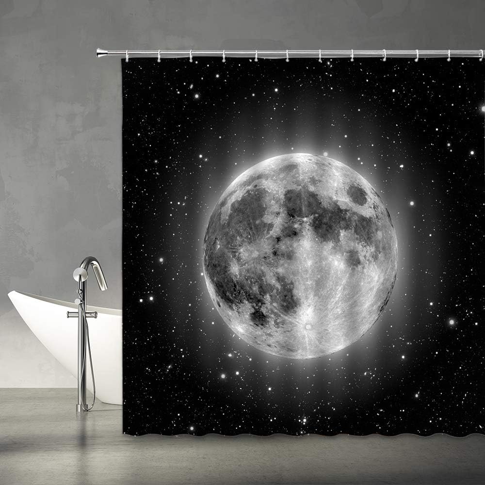 Fantasy Black Starry Sky Moonlight Shower Curtain for Galaxy Bathroom