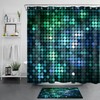 Fantasy Blue and Green Geometric Pattern Shower Curtain for a Playful and Whimsical Atmosphere