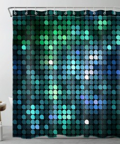 Fantasy Blue and Green Geometric Pattern Shower Curtain for a Playful and Whimsical Atmosphere