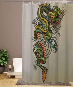 Fantasy Chinese Dragon Flying Shower Curtain, Decorative Bathroom Curtain with Mythical Theme and VISALUNA Keyword