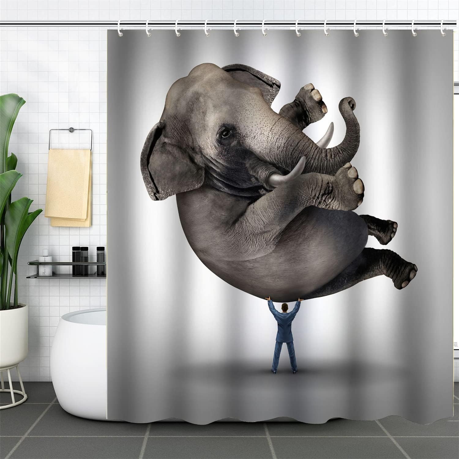 Fantasy Elephant Animal Printed Shower Curtain With Waterproof Fabric - Image 2