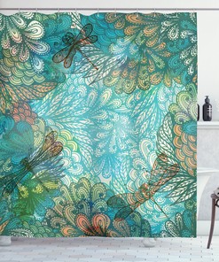 Fantasy Flowers Mix Dragonfly Shower Curtain For Dreamy Bath Decorr
