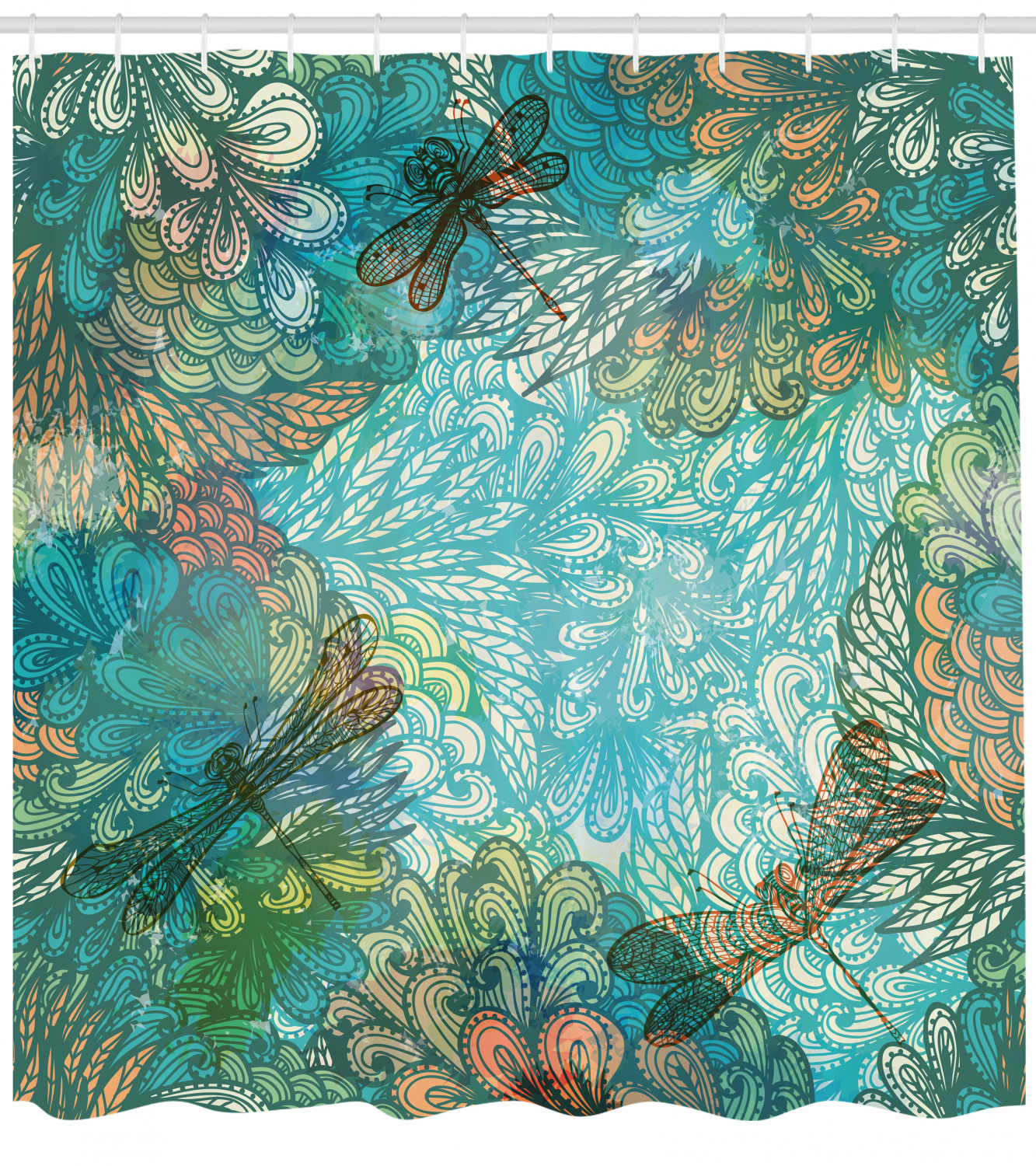 Fantasy Flowers Mix Dragonfly Shower Curtain For Dreamy Bath Decorr - Image 4