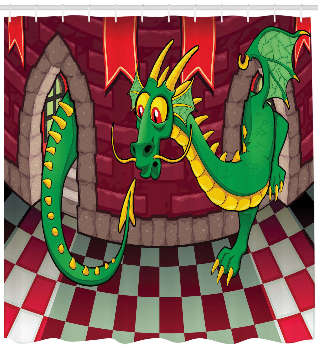 Fantasy Inspired Cartoon Shower Curtain With Castle And Dragon Print For Bathroom Decor - Image 2