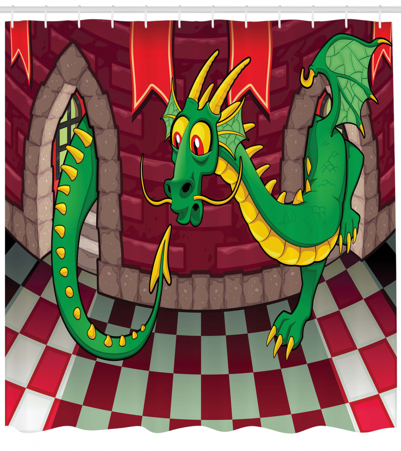 Fantasy Inspired Cartoon Shower Curtain With Castle And Dragon Print For Bathroom Decor - Image 4