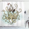Fantasy Inspired Cartoon Shower Curtain With Pirate Ship Greek Myth Print For Bathroom Decor