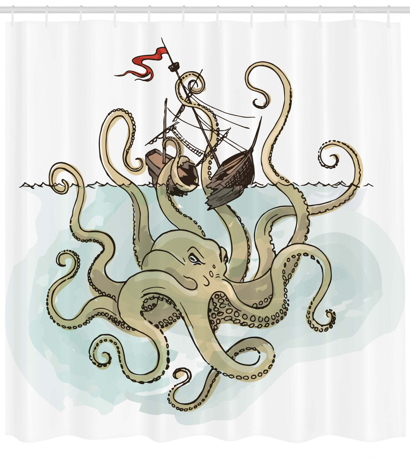 Fantasy Inspired Cartoon Shower Curtain With Pirate Ship Greek Myth Print For Bathroom Decor - Image 4