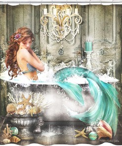 Fantasy Mermaid Print Cloth Bathtub Shower Curtain For Bathroom Decor