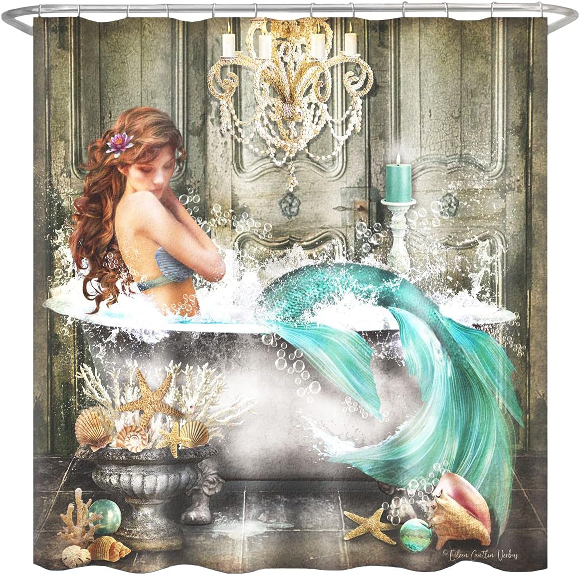 Fantasy Mermaid Print Cloth Bathtub Shower Curtain For Bathroom Decor
