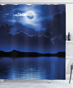 Fantasy Moon Calm Water Night Shower Curtain for a Majestic Bathroom