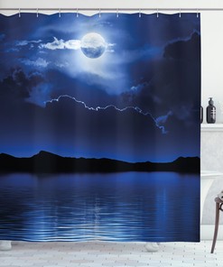Fantasy Moon Calm Water Night Shower Curtain for a Majestic Bathroom