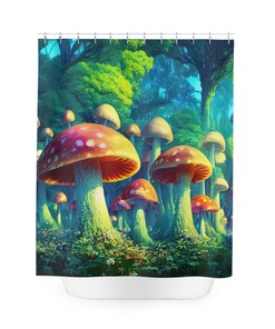Fantasy Mushroom Forest Shower Curtain - Psychedelic and Surrealist Bathroom Decor