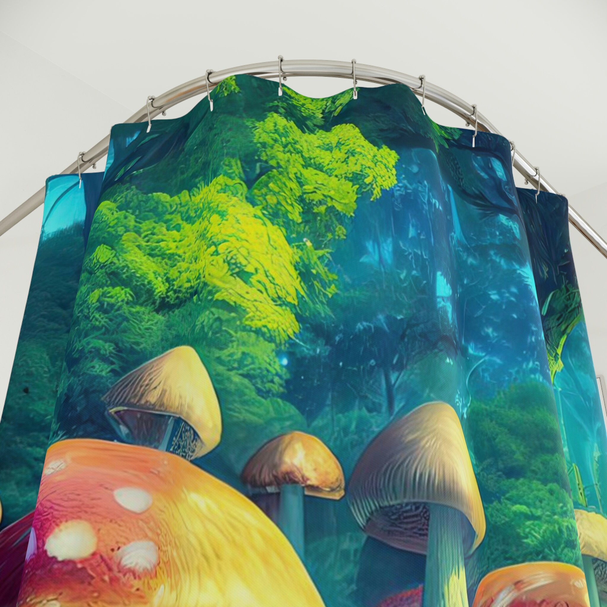Fantasy Mushroom Forest Shower Curtain - Psychedelic and Surrealist Bathroom Decor