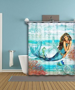 Fantasy Swimming Mermaid Print Cloth Shower Curtain For Bathroom Decor