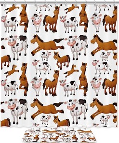 Farm Animal Paint Print Shower Curtain For Rustic Bathroom Decor