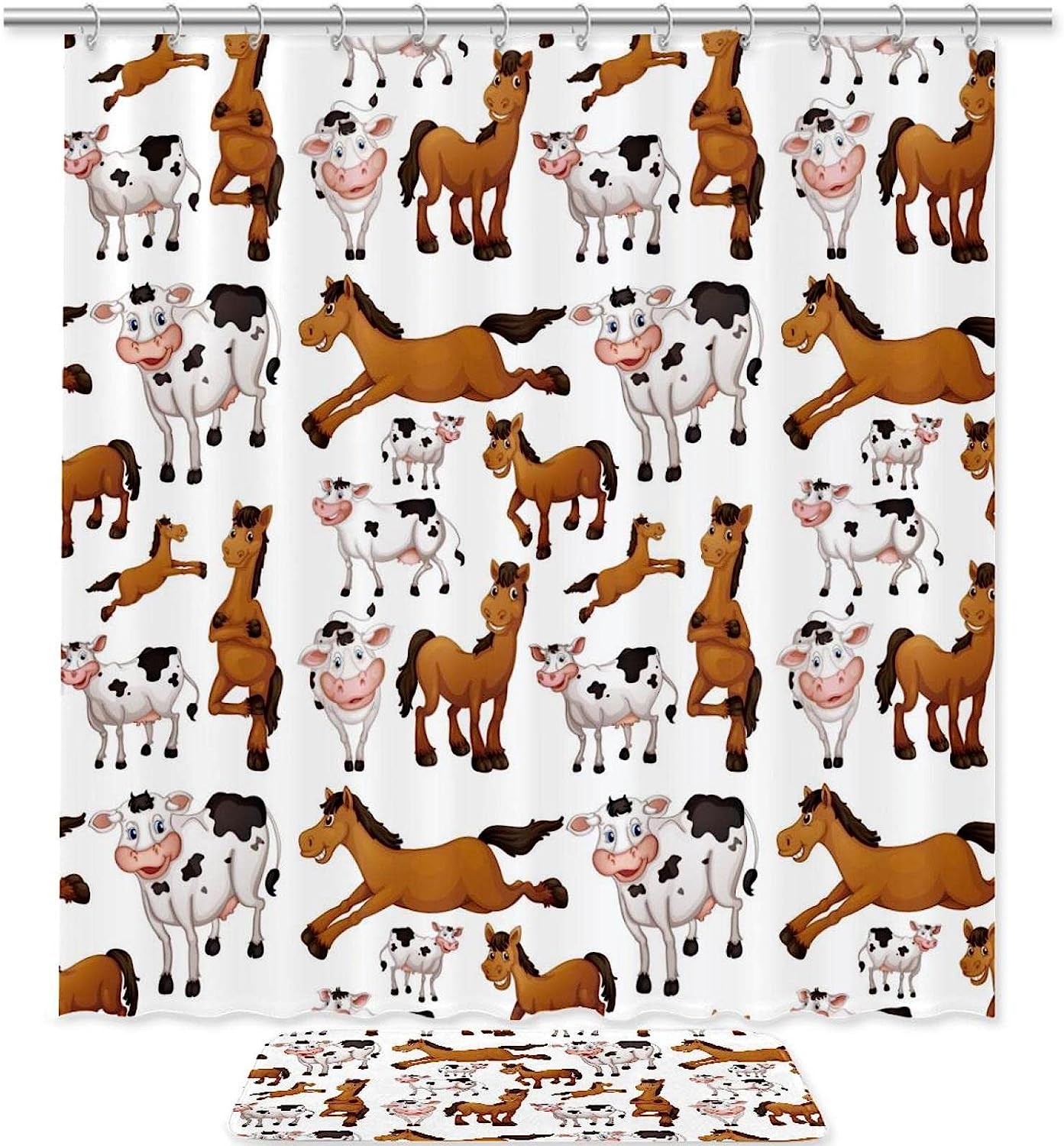 Farm Animal Paint Print Shower Curtain For Rustic Bathroom Decor