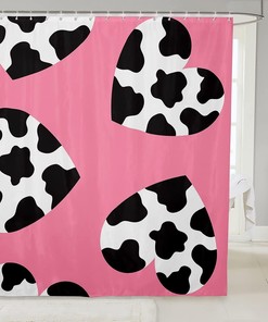 Farm Animal Print Black White Cow Hearts Shower Curtain for Cute Bathroom Decor