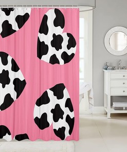 Farm Animal Print Black White Cow Hearts Shower Curtain for Cute Bathroom Decor