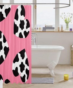 Farm Animal Print Black White Cow Hearts Shower Curtain for Cute Bathroom Decor