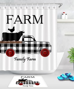 Farm Animal Retro Truck Vintage Shower Curtain For Farmhouse Bathroom Decor