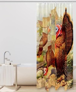 Farm Animal Rooster Turkey Peacock Fabric Shower Curtain for Bathroom Decor