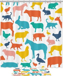Farm Animal Silhouettes Print Shower Curtain - Waterproof Home Decor