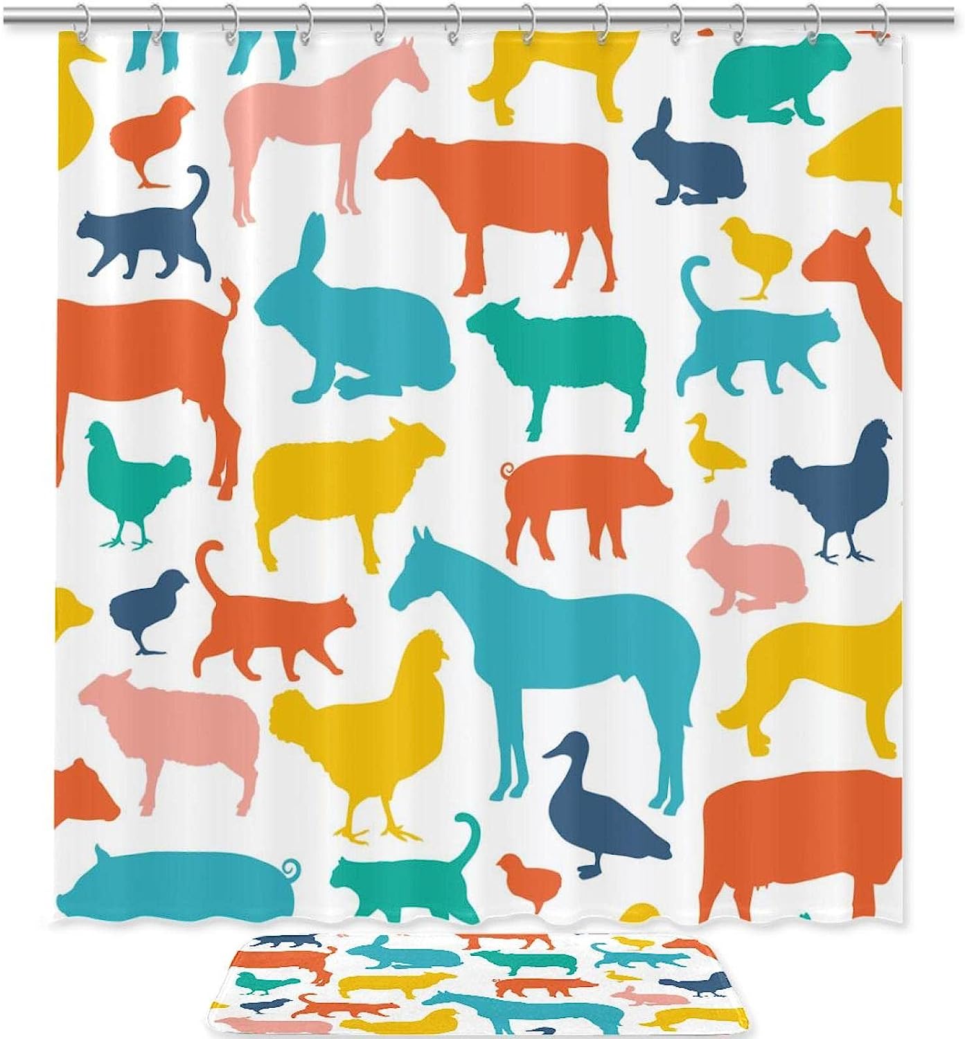Farm Animal Silhouettes Print Shower Curtain - Waterproof Home Decor
