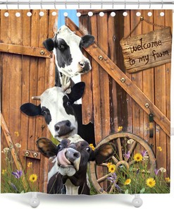 Farm Cow Rustic Wood Shower Curtain Featuring Barn Door - A Rustic And Charming Addition To Your Bathroom Decor
