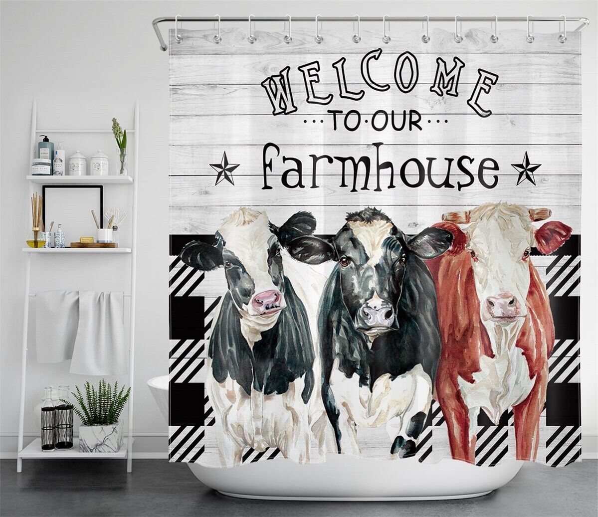 Farm Cow Shower Curtain - Vintage Farmhouse Bathroom Accessory - Image 2