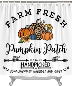 Farm Fresh Leopard Polka Dots Pumpkins Patch Shower Curtain - Fall Autumn Rustic Farmhouse Bathroom Decor by Wencal