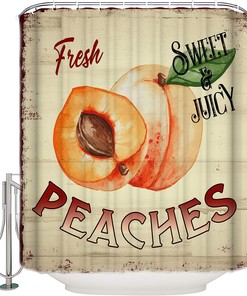 Farm Fresh Peaches Vintage Shower Curtains With Microfiber Accents, Machine Washable