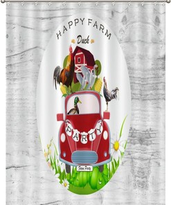 Farm Holiday Duck Print Shower Curtain, Waterproof Fabric Bathroom Decor, Unique Curtains
