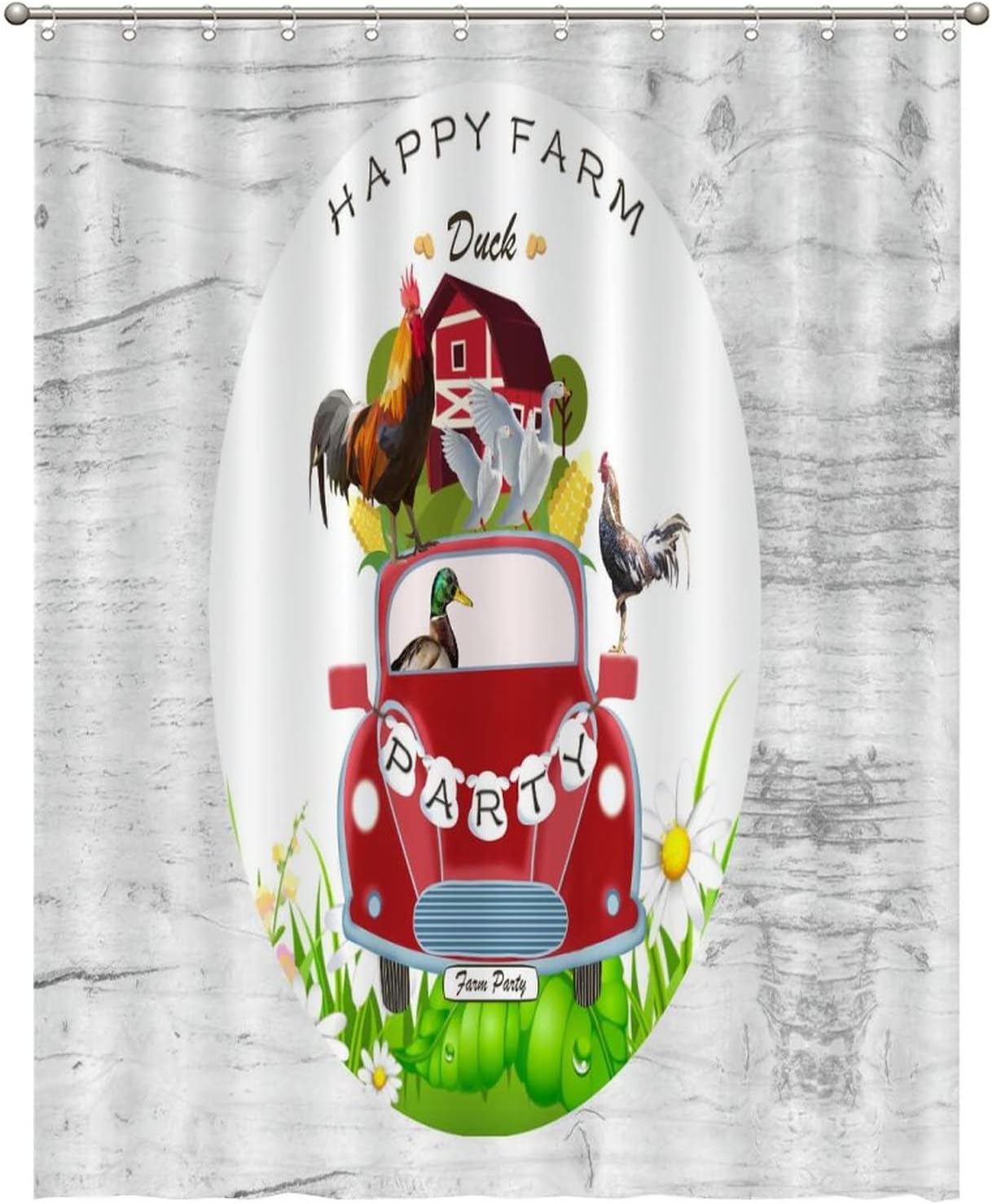 Farm Holiday Duck Print Shower Curtain, Waterproof Fabric Bathroom Decor, Unique Curtains