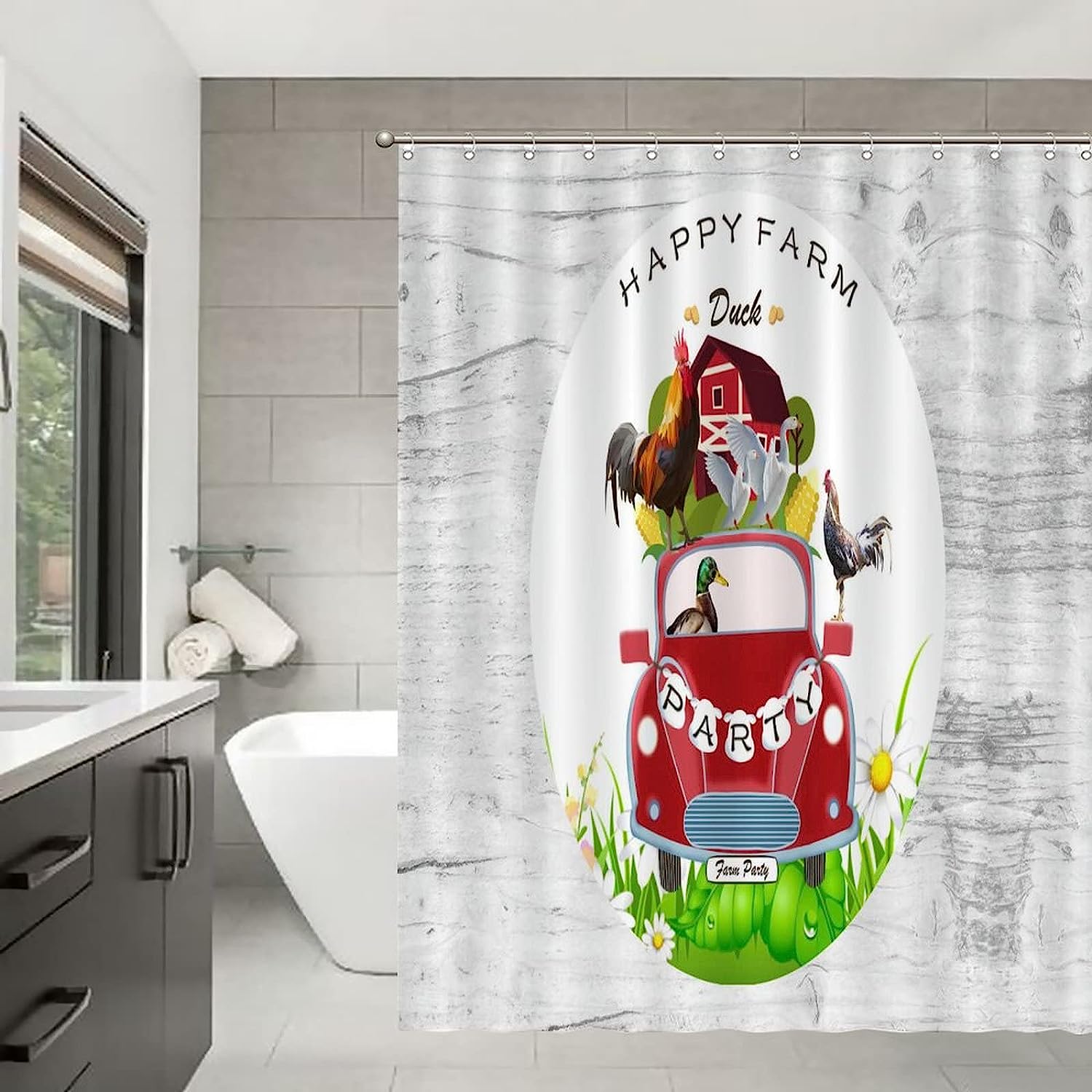 Farm Holiday Duck Print Shower Curtain, Waterproof Fabric Bathroom Decor, Unique Curtains