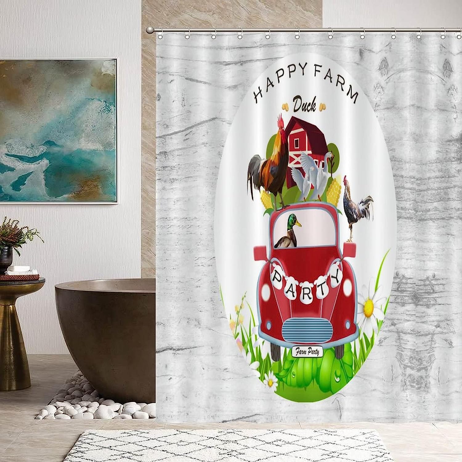 Farm Holiday Duck Print Shower Curtain, Waterproof Fabric Bathroom Decor, Unique Curtains